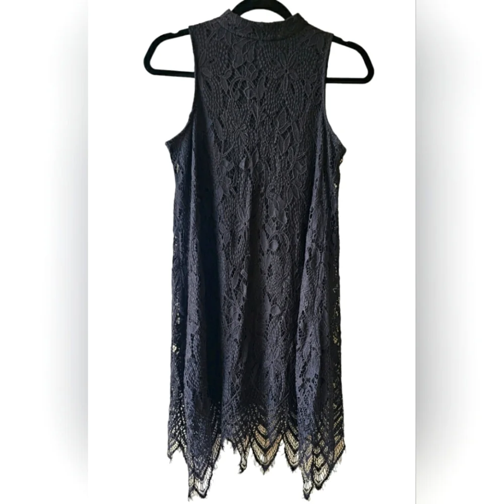 Love Fire Black Soft Lace Tank Dress Mock Neck Asymmetrical Lace Crochet - Picture 1 of 10